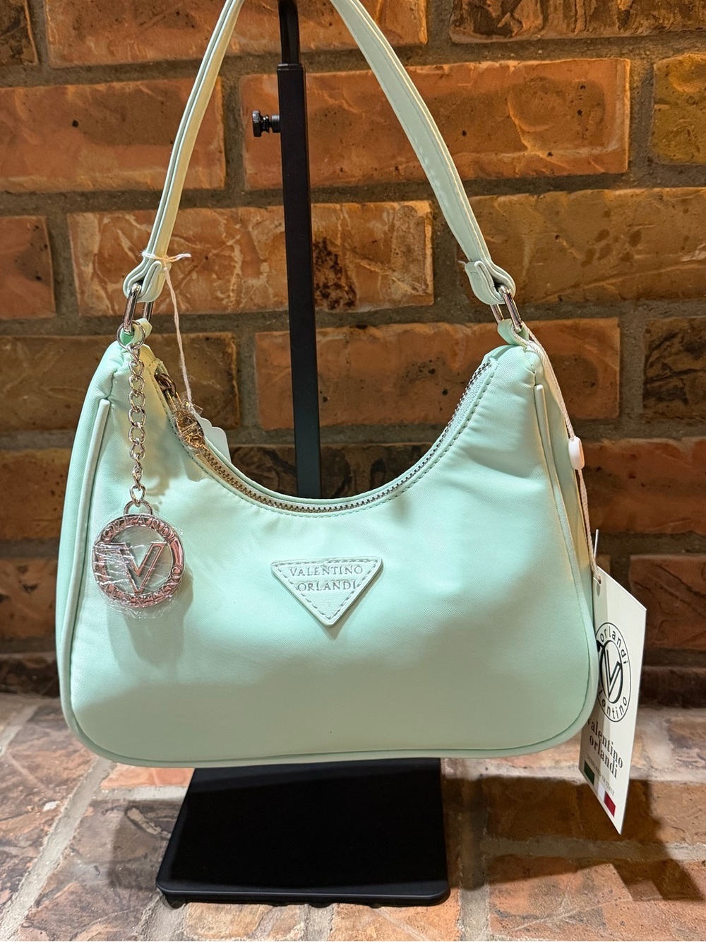 Valentino Orlandi Pastel Mint Shoulder Bag with Charm